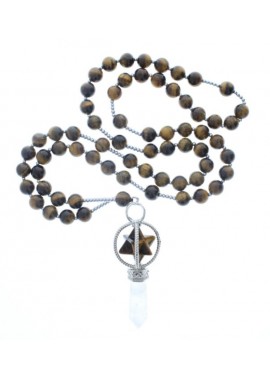 Collar marron Piedra con Colgante Blanco