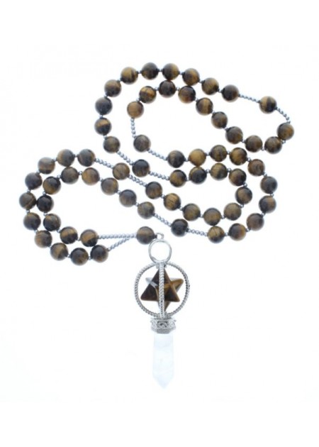 Collar marron Piedra con Colgante Blanco