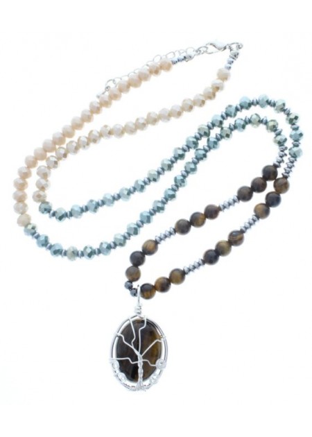 Collar Piedra con Colgante Marron 