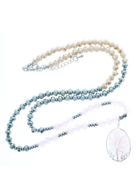 Collar Piedra con Colgante Rosado 