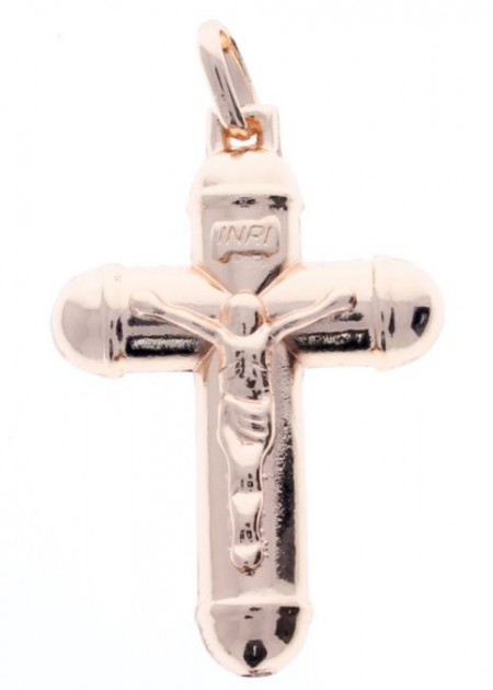 Colgante Cruz con Jesus Rosa Oro-C