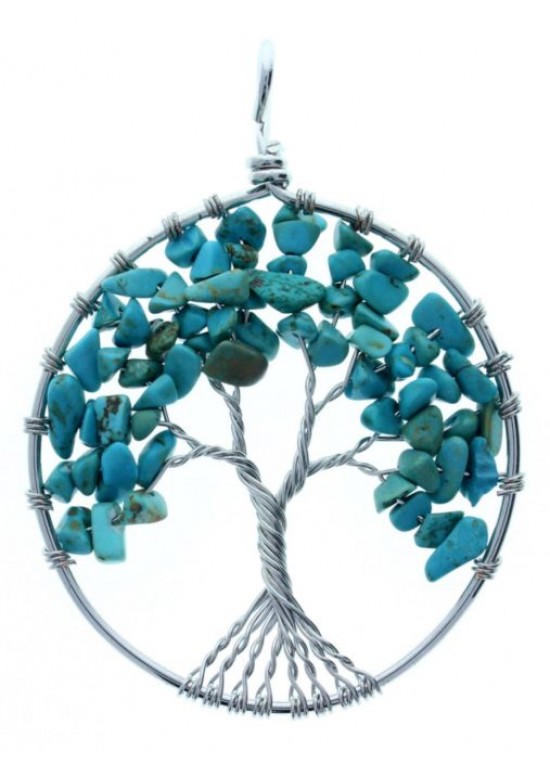 Colgante Piedra con Arbol Azul Plata